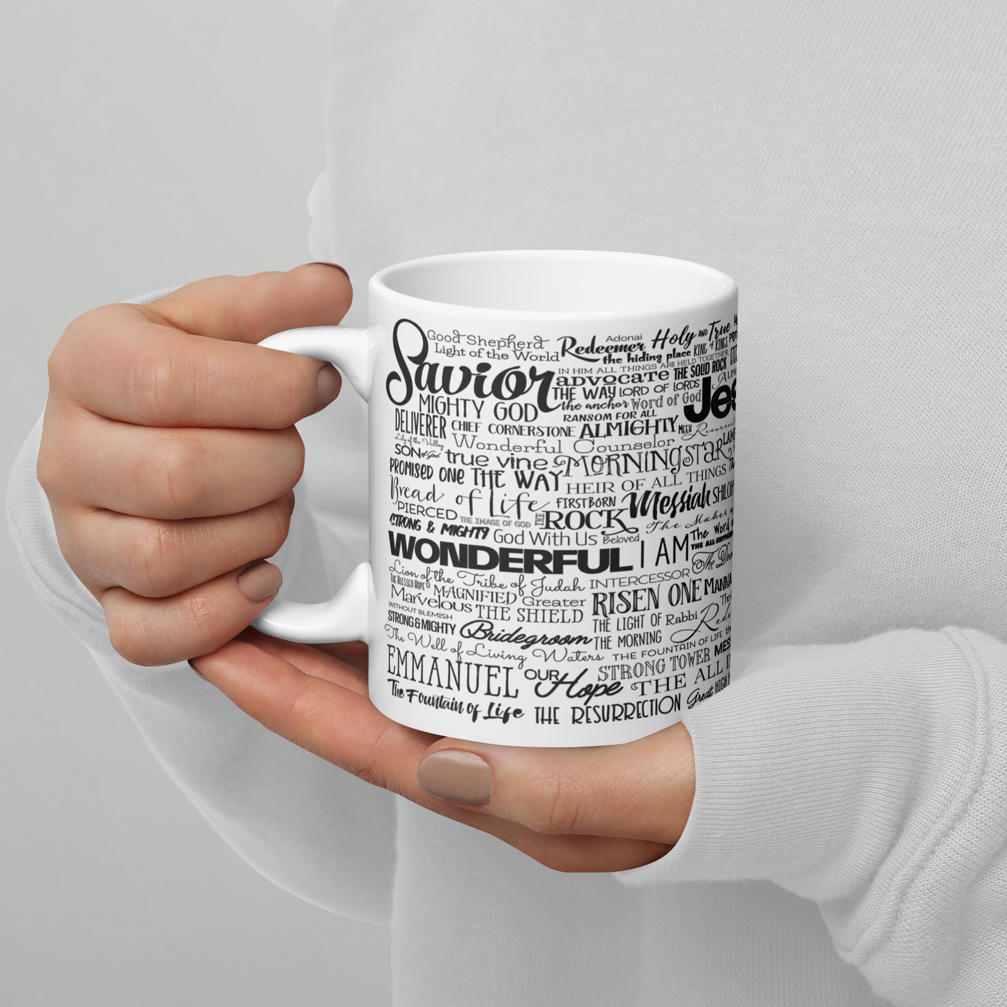 Names Of Jesus on a White Glossy Mug - 11 Ounce, 15 Ounce & 20 Ounce
