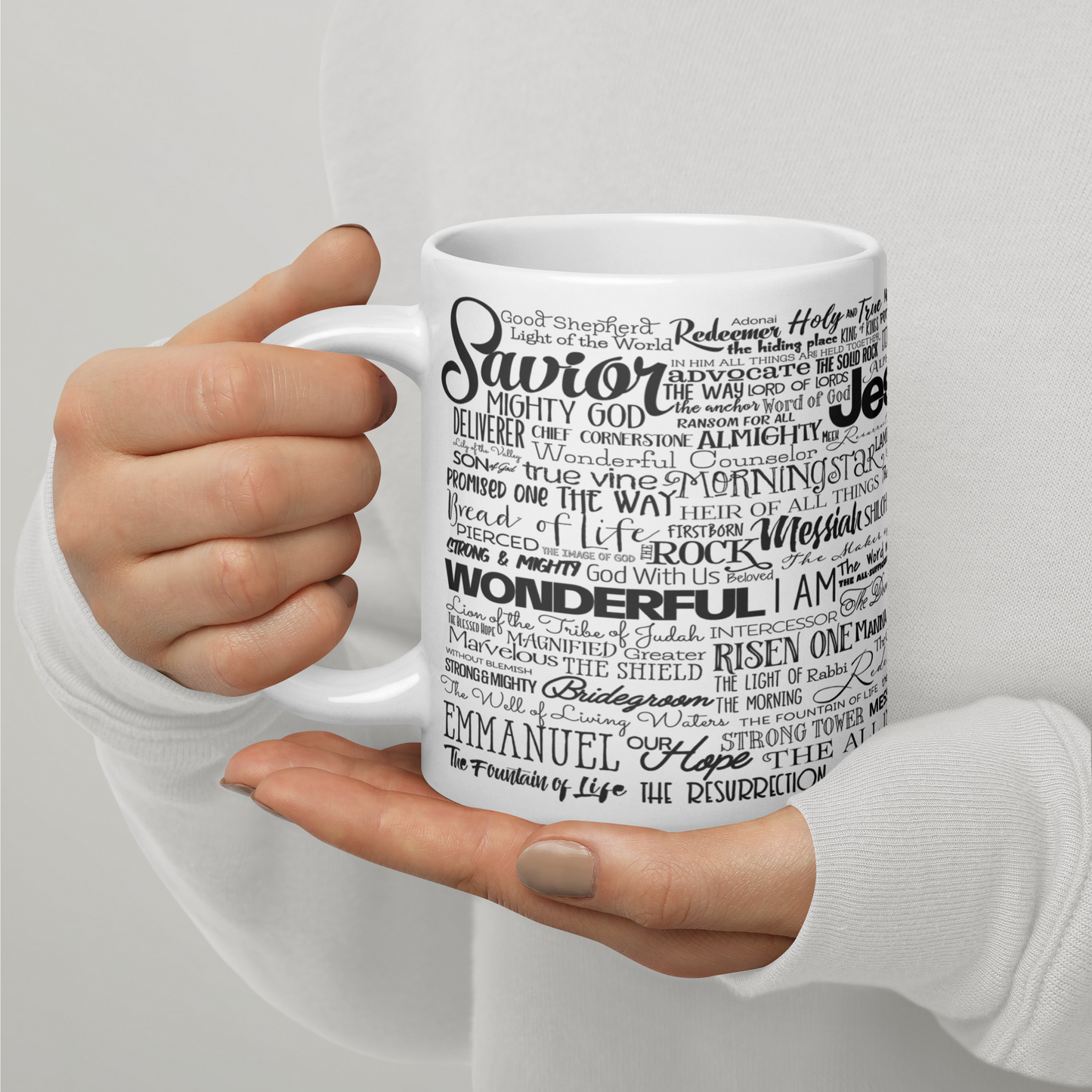 Names Of Jesus on a White Glossy Mug - 11 Ounce, 15 Ounce & 20 Ounce