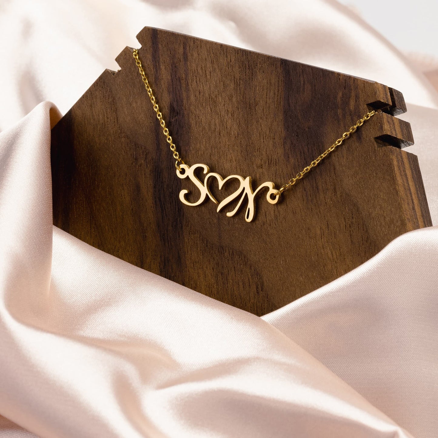 A Necklace For Lovers or Best Friends - Two Initials Joined By A Heart