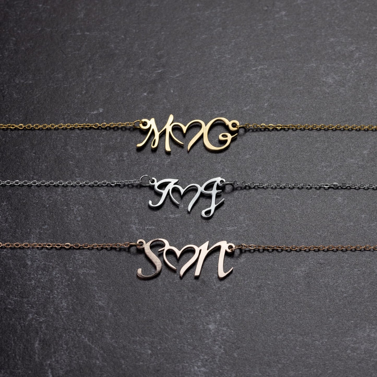 A Necklace For Lovers or Best Friends - Two Initials Joined By A Heart