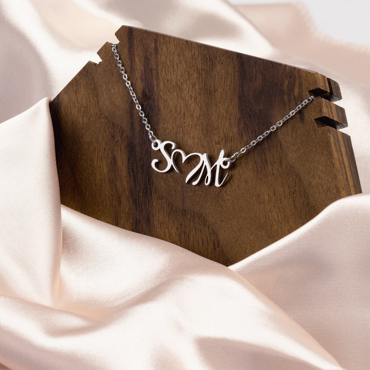 A Necklace For Lovers or Best Friends - Two Initials Joined By A Heart