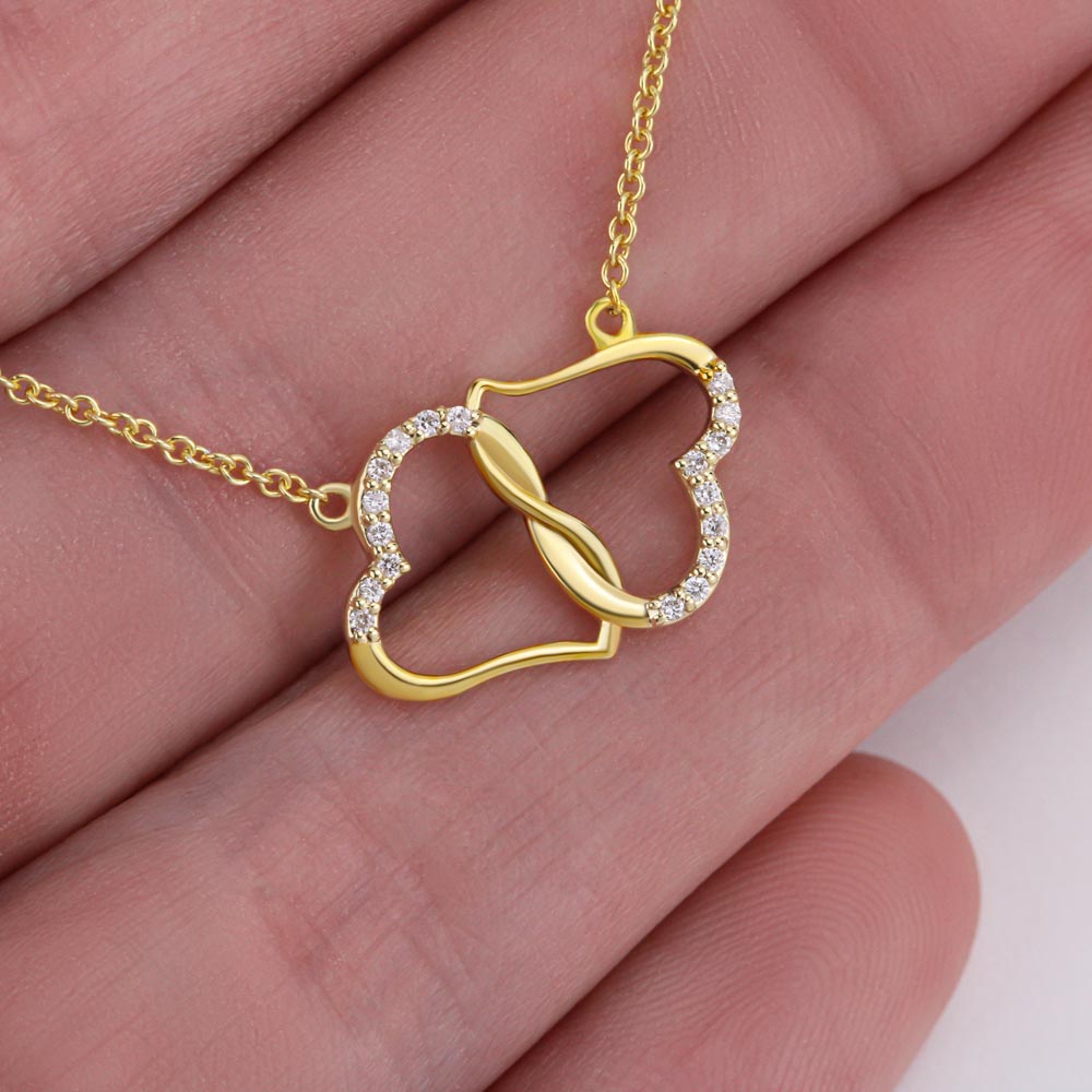 To My Step Mom -Solid Yellow Gold & Diamond 2 Hearts Pendant Necklace - Special For Mother's Day