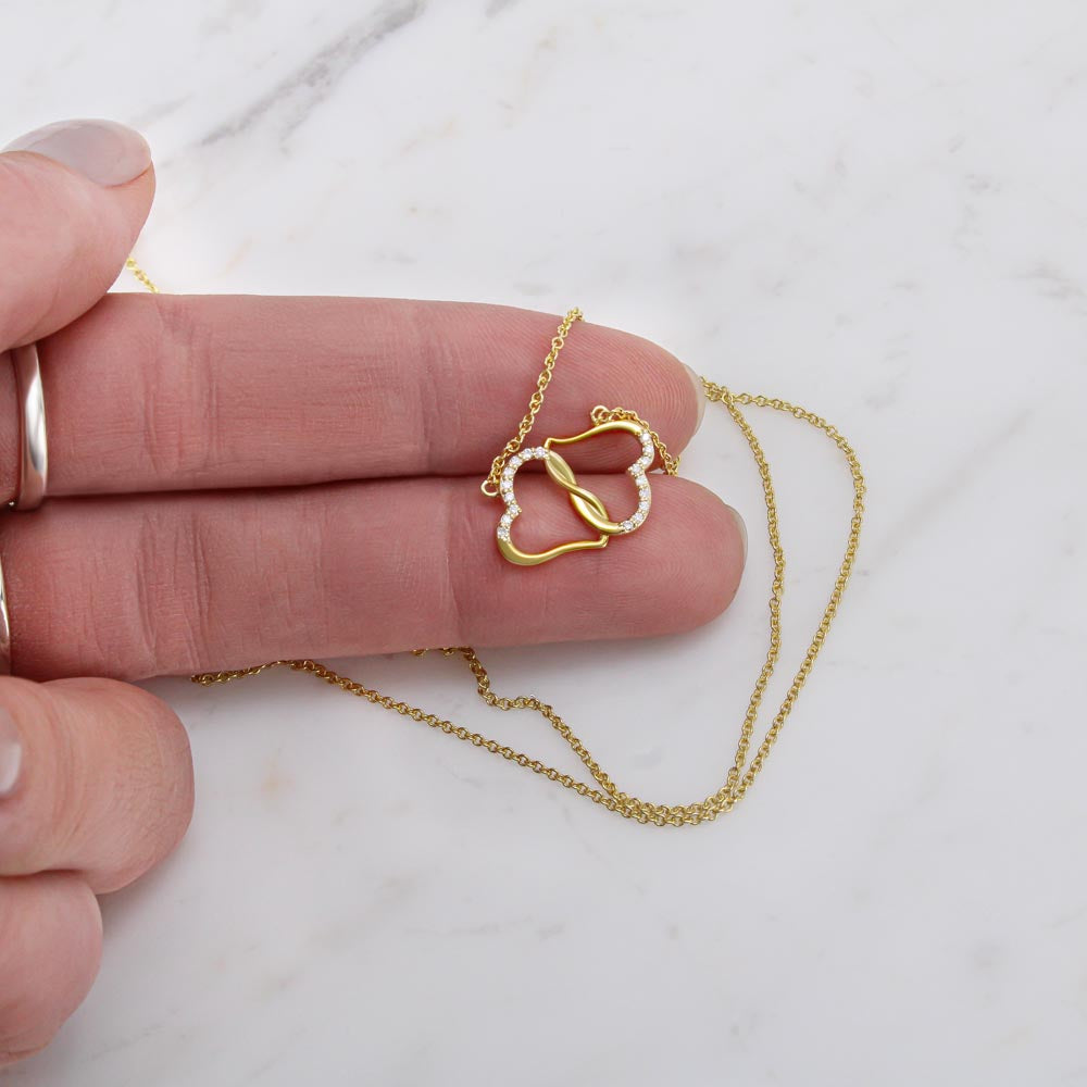 Red Truck Loaded With Hugs & Kisses With Two Intwined Solid Gold Hearts Necklace