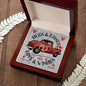 Red Truck Loaded With Hugs & Kisses With Two Intwined Solid Gold Hearts Necklace