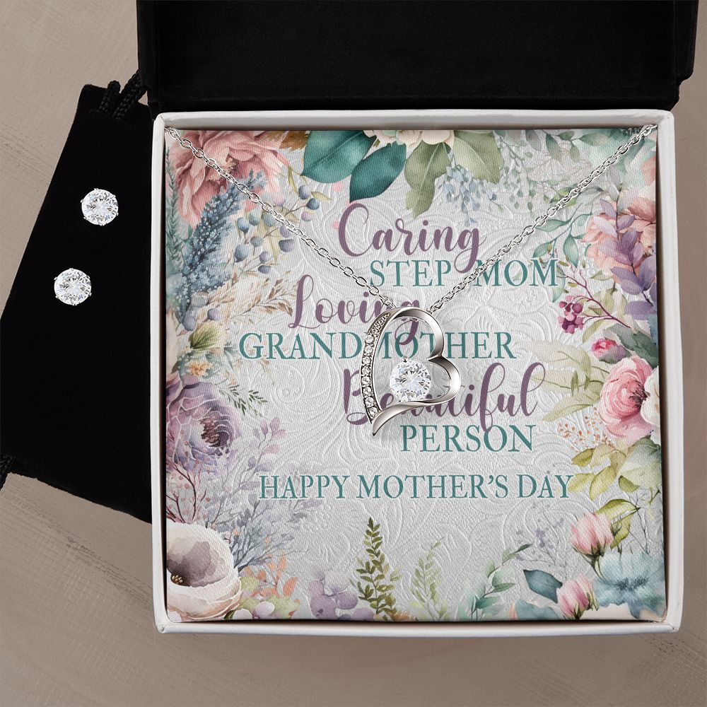 To My Step Mom - Forever Love Pendant Necklace & Matching Earrings- Special For Mother's Day