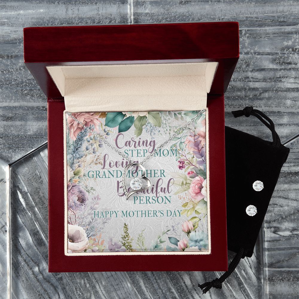 To My Step Mom - Forever Love Pendant Necklace & Matching Earrings- Special For Mother's Day