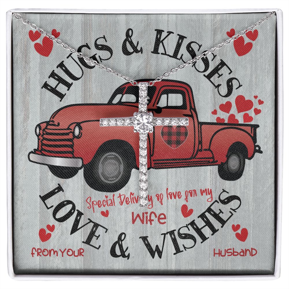 Red  Truck Loaded With Hugs & Kisses With CZ Cross Necklace
