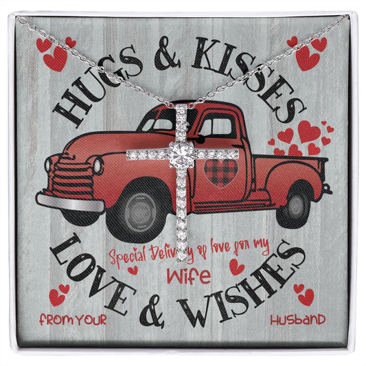Red  Truck Loaded With Hugs & Kisses With CZ Cross Necklace