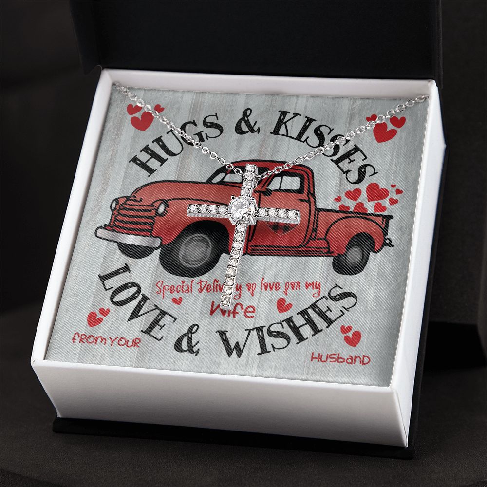 Red  Truck Loaded With Hugs & Kisses With CZ Cross Necklace
