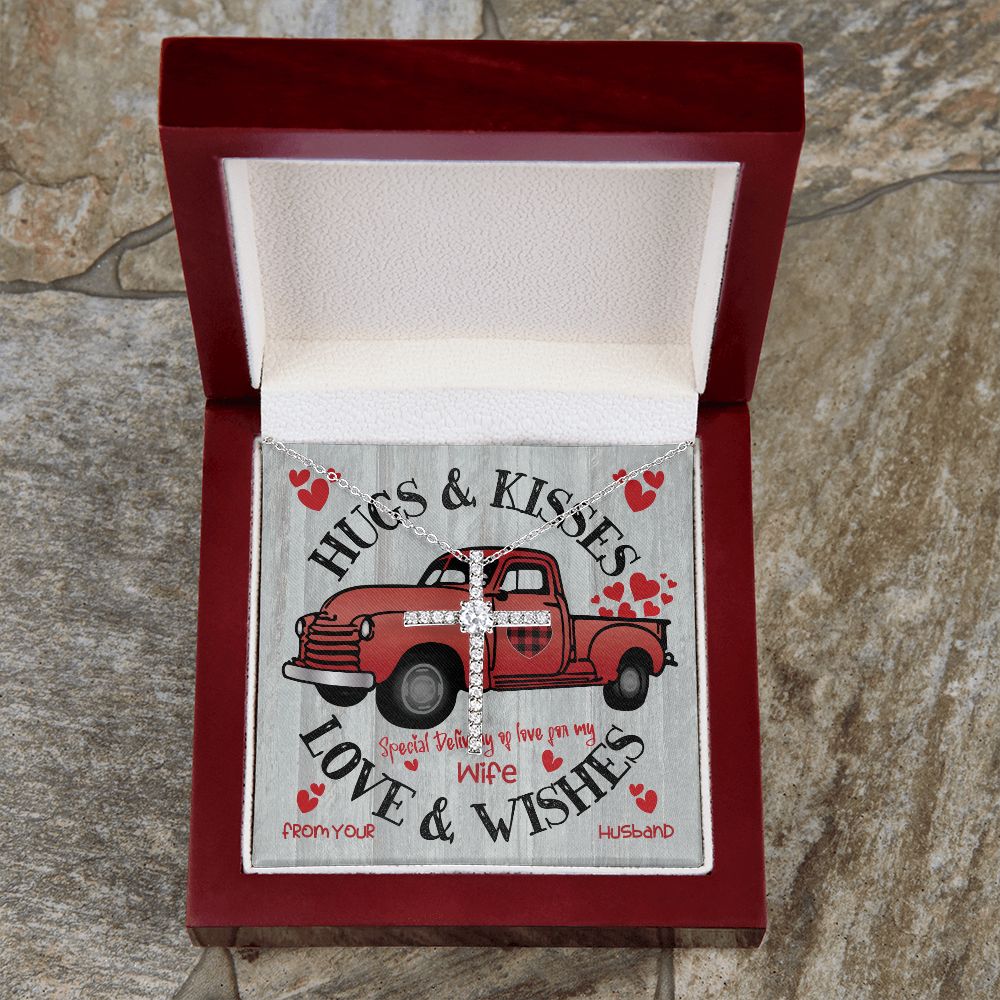 Red  Truck Loaded With Hugs & Kisses With CZ Cross Necklace