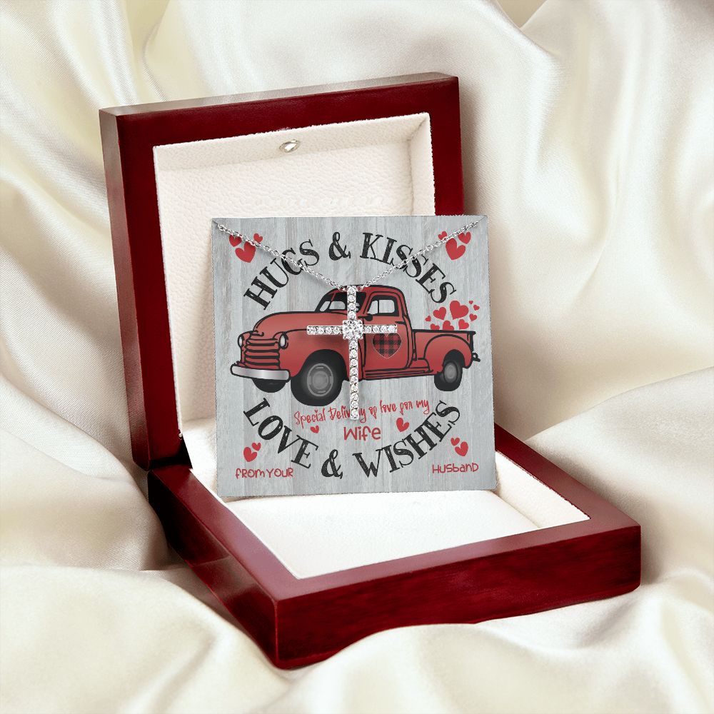 Red  Truck Loaded With Hugs & Kisses With CZ Cross Necklace