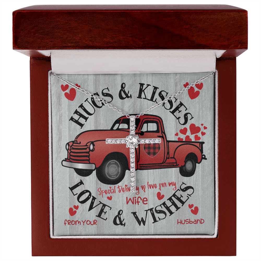 Red  Truck Loaded With Hugs & Kisses With CZ Cross Necklace