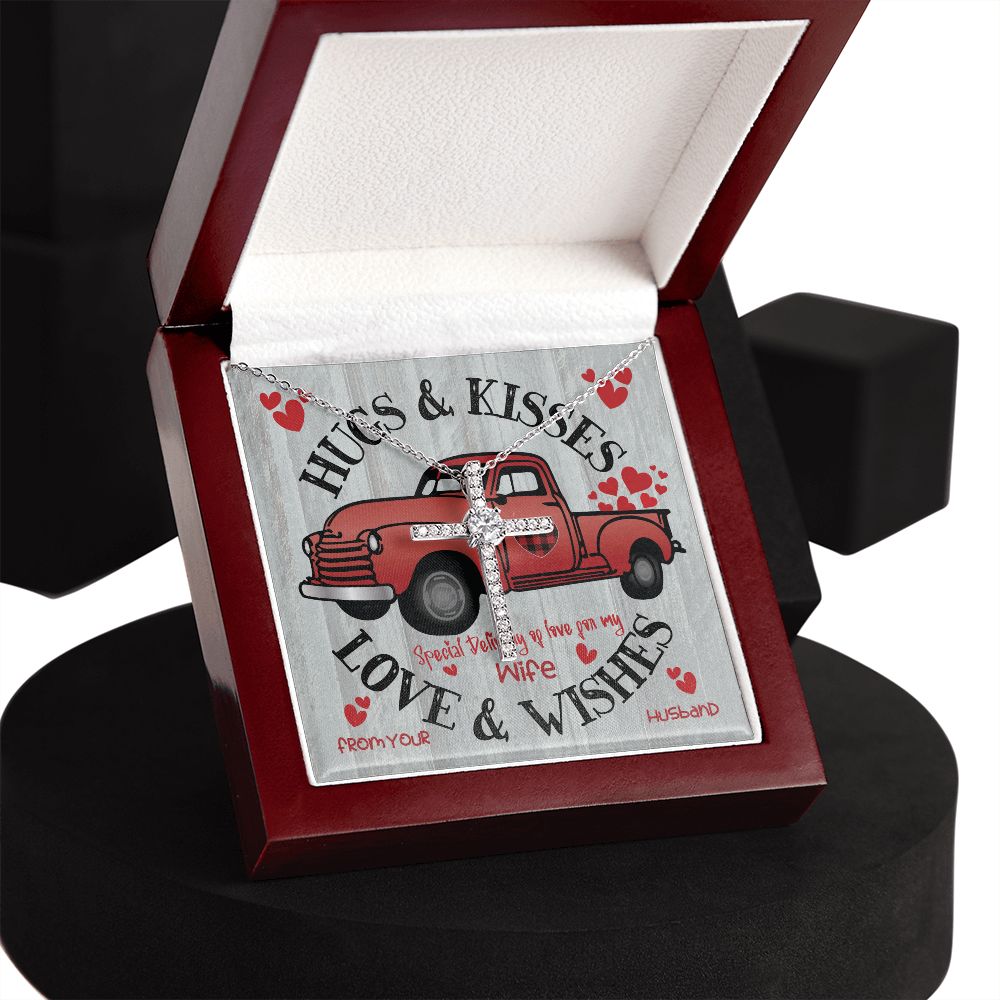 Red  Truck Loaded With Hugs & Kisses With CZ Cross Necklace