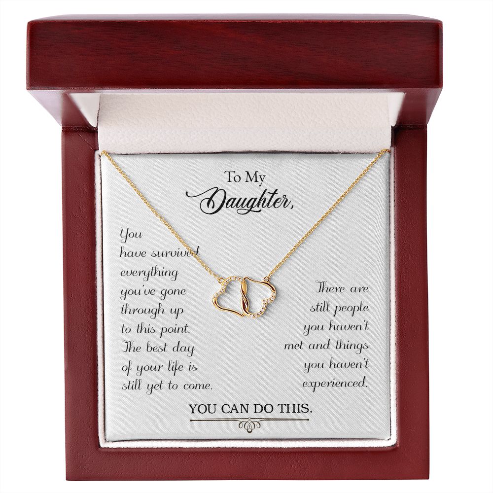 To Daughter From Mom or Dad - Necklace With Two Solid Gold Hearts