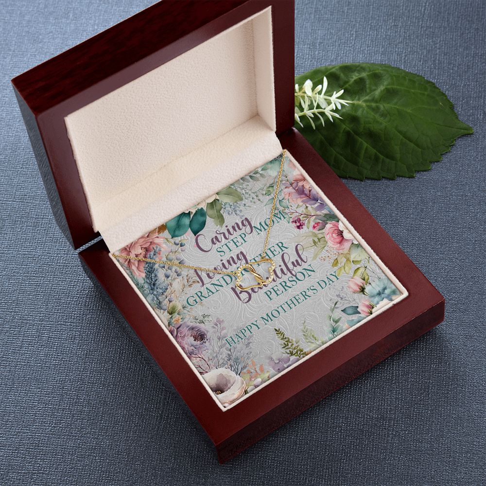 To My Step Mom -Solid Yellow Gold & Diamond 2 Hearts Pendant Necklace - Special For Mother's Day