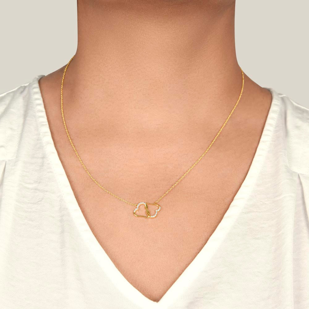 Red  Truck Loaded With Hugs & Kisses With Two Intwined Solid Gold Hearts Necklace