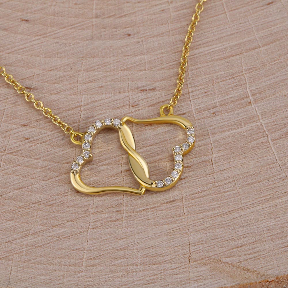 Red  Truck Loaded With Hugs & Kisses With Two Intwined Solid Gold Hearts Necklace