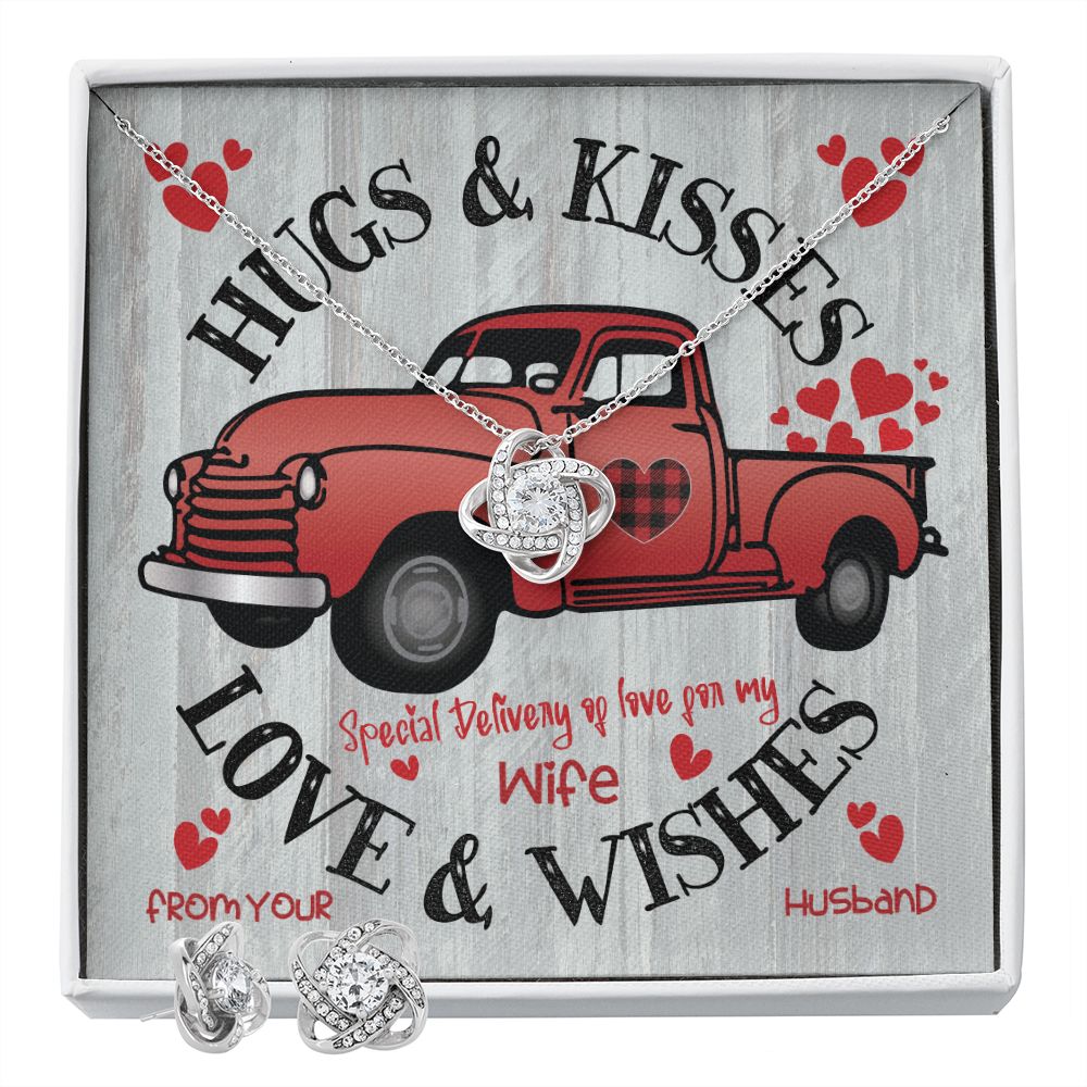 Red  Truck Loaded With Hugs & Kisses With Love Knot Necklace & Earring Set