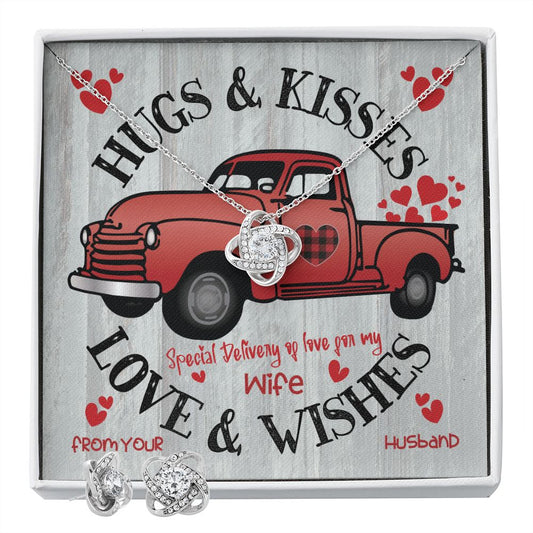 Red  Truck Loaded With Hugs & Kisses With Love Knot Necklace & Earring Set