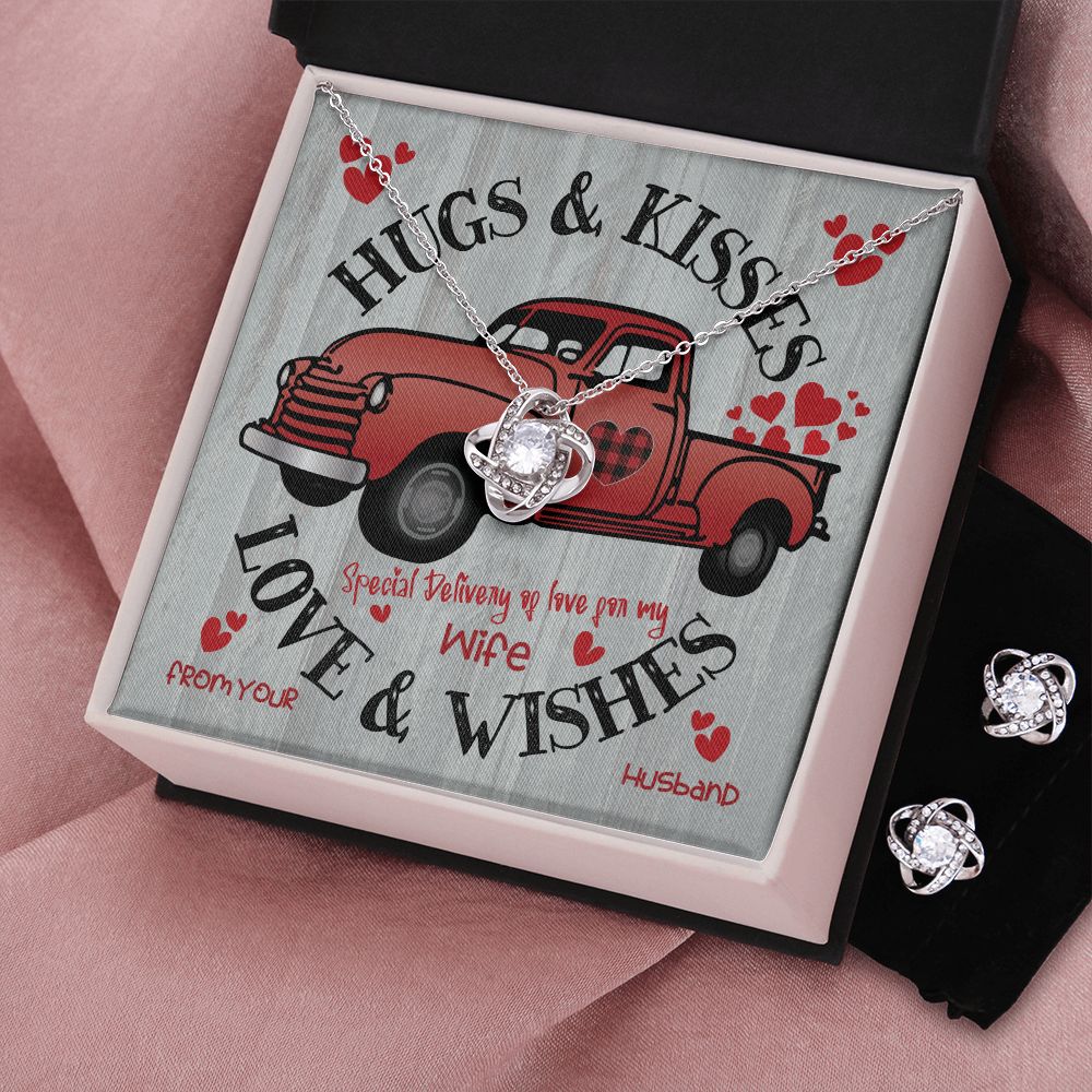 Red  Truck Loaded With Hugs & Kisses With Love Knot Necklace & Earring Set