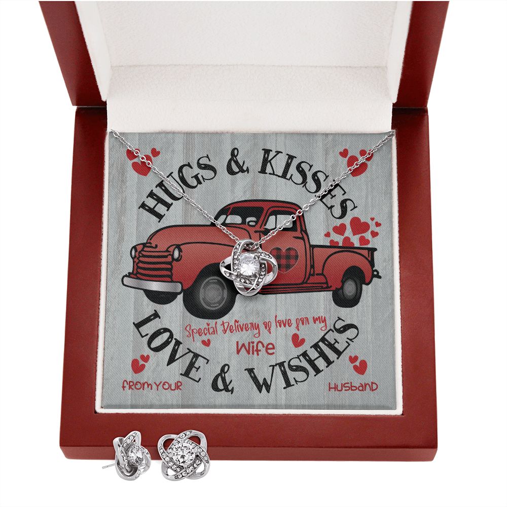 Red  Truck Loaded With Hugs & Kisses With Love Knot Necklace & Earring Set