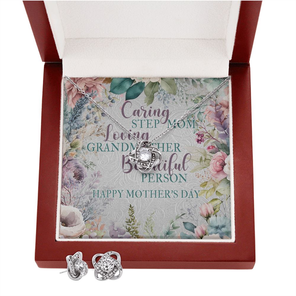 To My Step Mom - Love Knot Pendant Necklace & Matching Earrings - Special For Mother's Day
