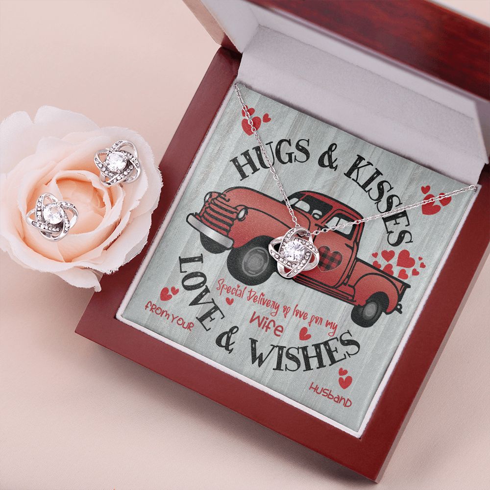 Red  Truck Loaded With Hugs & Kisses With Love Knot Necklace & Earring Set