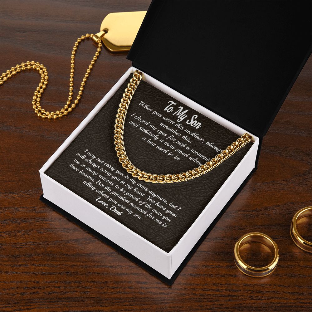 Stainless Steel Covered Cuban Chain Necklace For Son, Gift from Dad, Father to Son Gift, Gift for Son Birthday, Unique Gift for Son from Dad