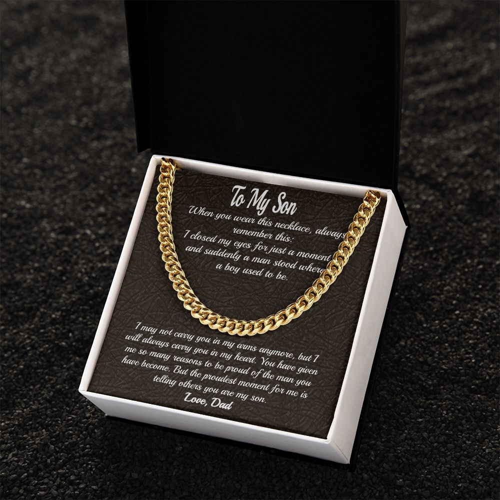 Stainless Steel Covered Cuban Chain Necklace For Son, Gift from Dad, Father to Son Gift, Gift for Son Birthday, Unique Gift for Son from Dad