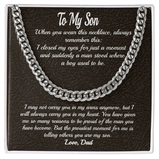 Stainless Steel Covered Cuban Chain Necklace For Son, Gift from Dad, Father to Son Gift, Gift for Son Birthday, Unique Gift for Son from Dad