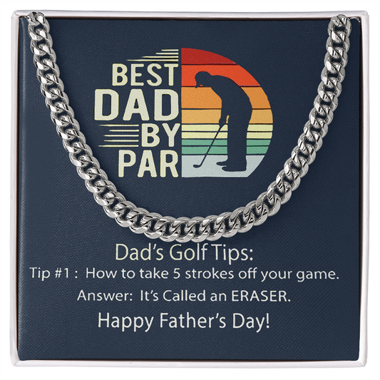 Cuban Link Chain Men, Best Dad By Par, Gift Necklace For Dad, Father's Day Gift, Dad Birthday Gift