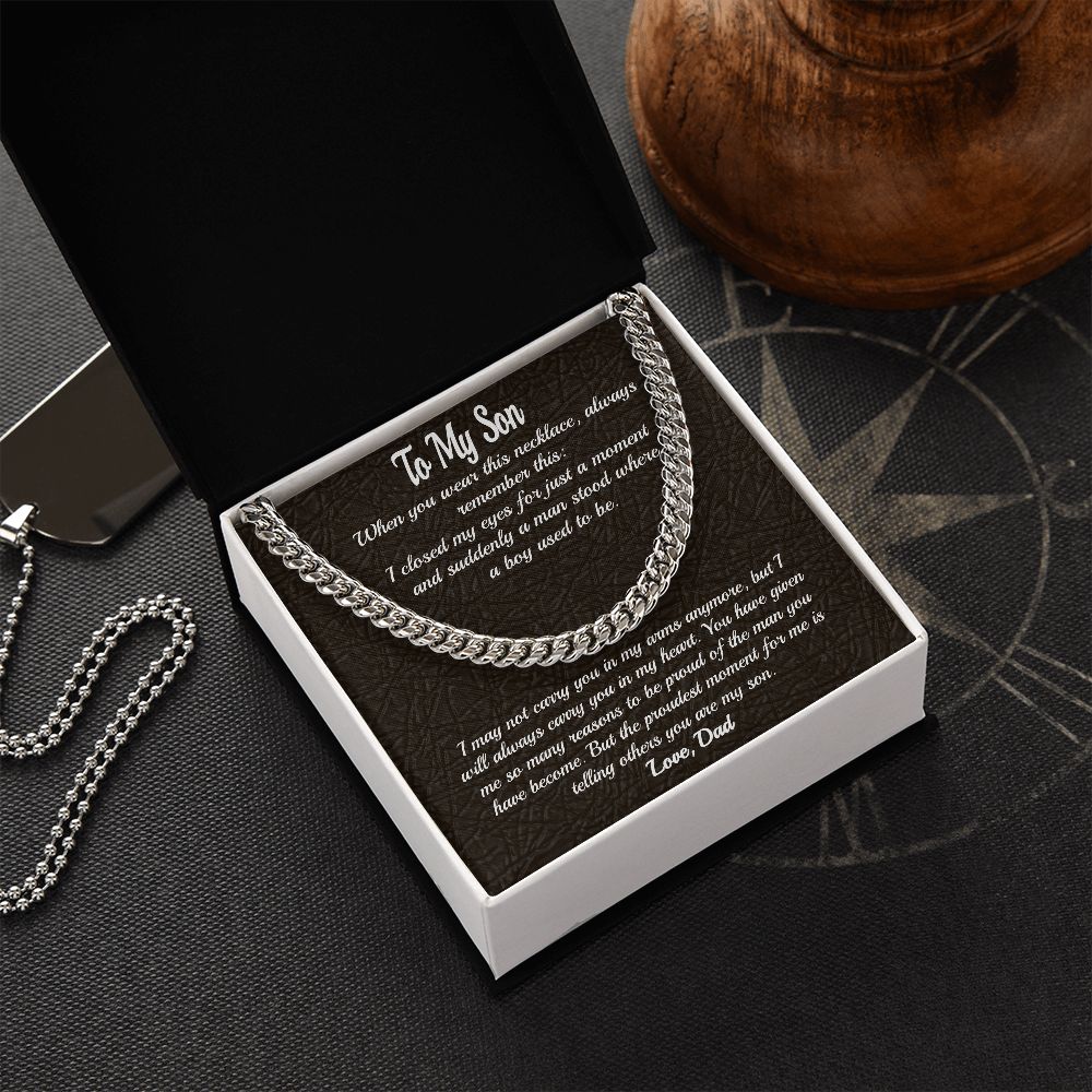 Stainless Steel Covered Cuban Chain Necklace For Son, Gift from Dad, Father to Son Gift, Gift for Son Birthday, Unique Gift for Son from Dad