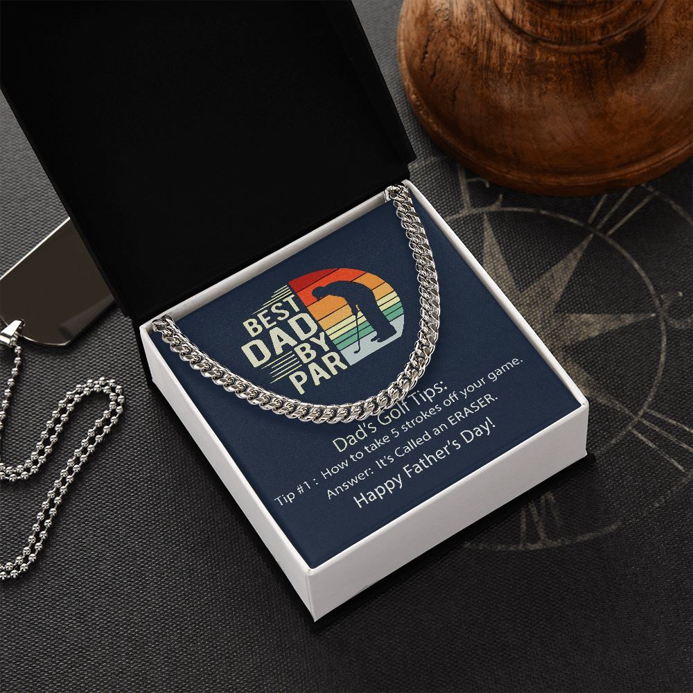 Cuban Link Chain Men, Best Dad By Par, Gift Necklace For Dad, Father's Day Gift, Dad Birthday Gift