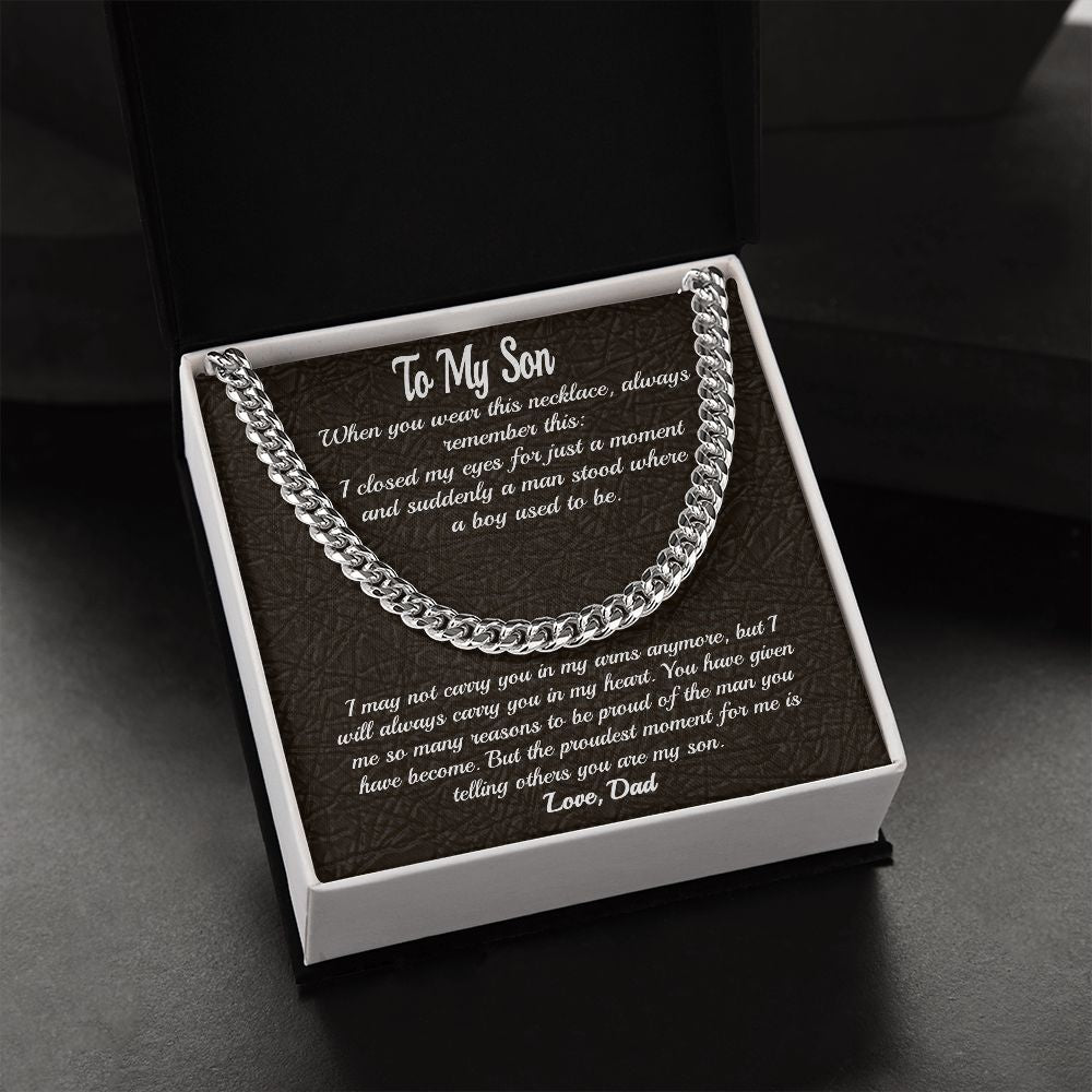 Stainless Steel Covered Cuban Chain Necklace For Son, Gift from Dad, Father to Son Gift, Gift for Son Birthday, Unique Gift for Son from Dad