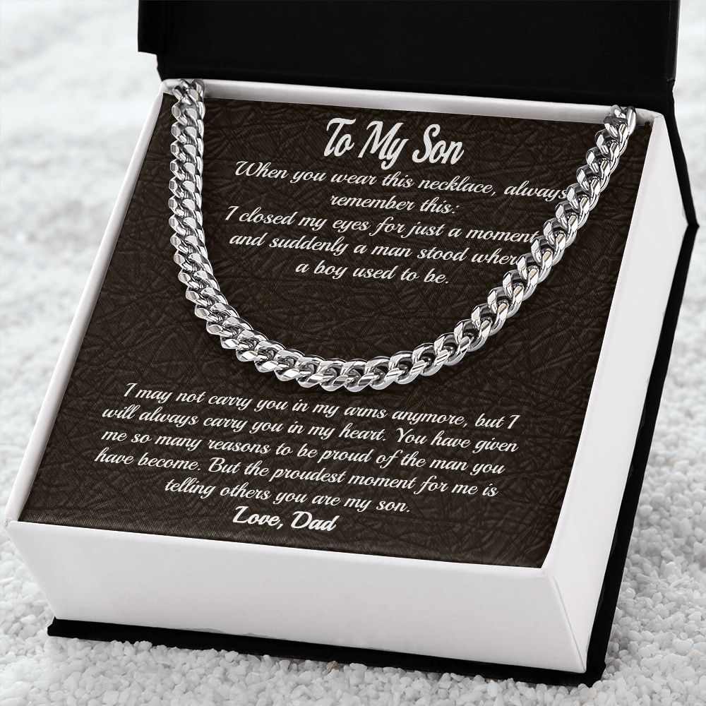 Stainless Steel Covered Cuban Chain Necklace For Son, Gift from Dad, Father to Son Gift, Gift for Son Birthday, Unique Gift for Son from Dad