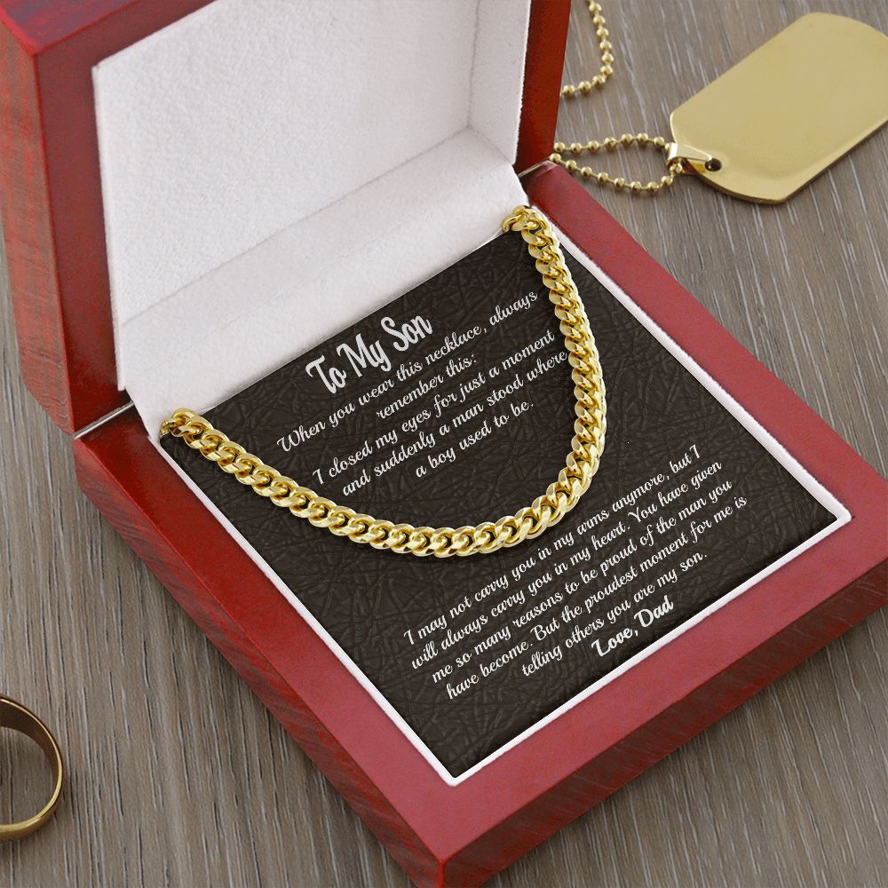 Stainless Steel Covered Cuban Chain Necklace For Son, Gift from Dad, Father to Son Gift, Gift for Son Birthday, Unique Gift for Son from Dad