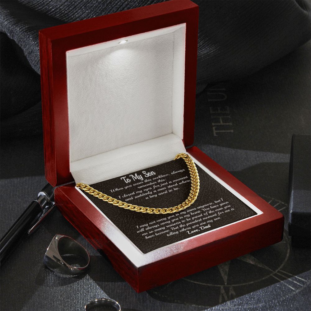 Stainless Steel Covered Cuban Chain Necklace For Son, Gift from Dad, Father to Son Gift, Gift for Son Birthday, Unique Gift for Son from Dad