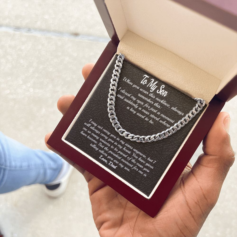 Stainless Steel Covered Cuban Chain Necklace For Son, Gift from Dad, Father to Son Gift, Gift for Son Birthday, Unique Gift for Son from Dad