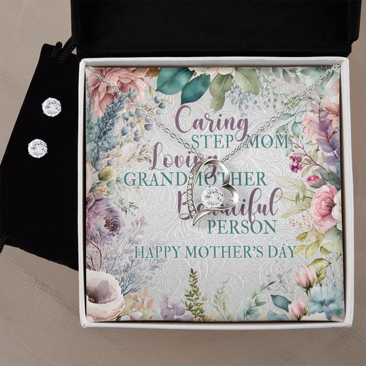 To My Step Mom - Forever Love Pendant Necklace & Matching Earrings- Special For Mother's Day