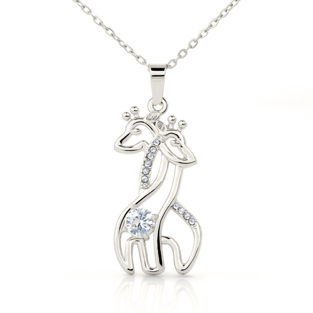 Giraffe's With Necks Entwined Necklace -White or Yellow Gold Finish