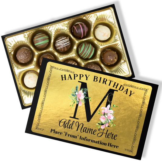 Happy Birthday Custom Personalized Gold Label Box Of Chocolate Truffles