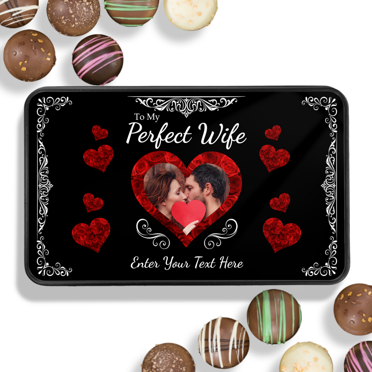 To My Perfect Wife - Tin Of Chocolate Truffles With Photo Upload & Sign Off - Custom Personalized
